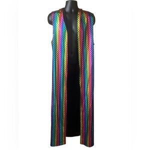 Rainbow Scalloped Holographic Long Vest